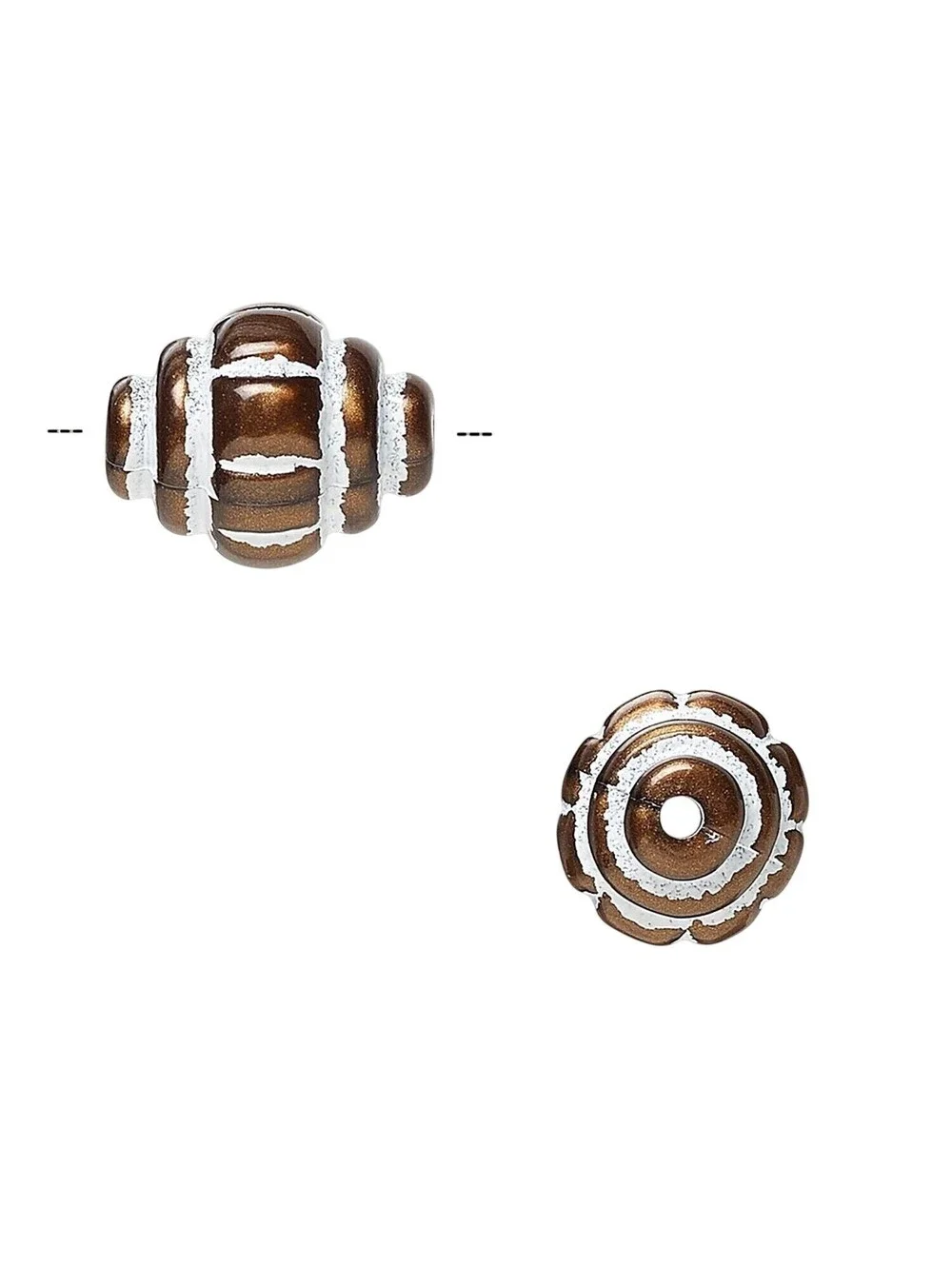 Vintage 80s Bronze White 15x12mm Carved Oval Art Deco Acrylic Beads 10 pcs